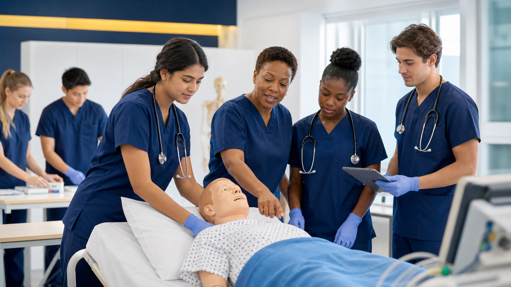 Students learning nursing and healthcare