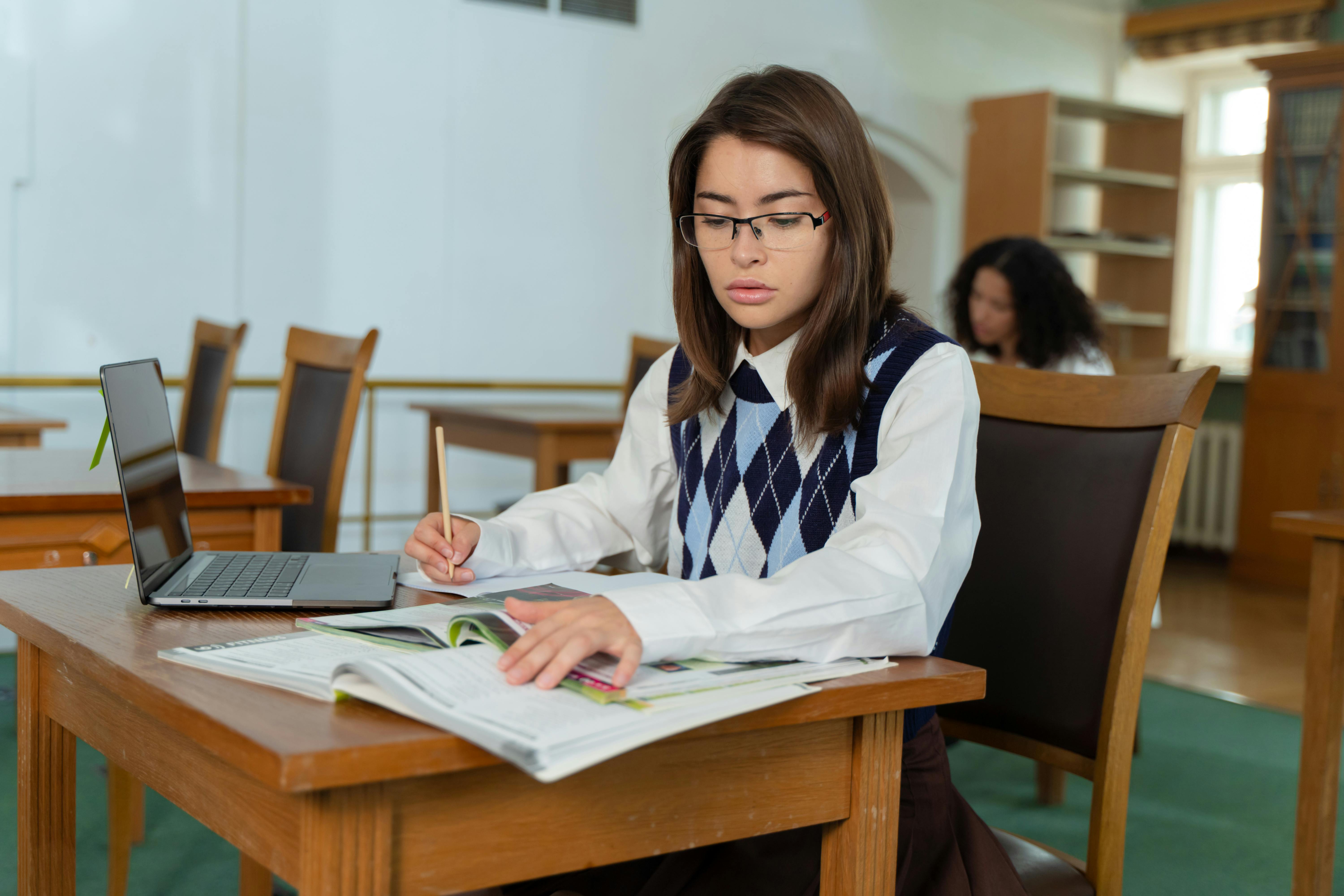 Student studying in a classroom
